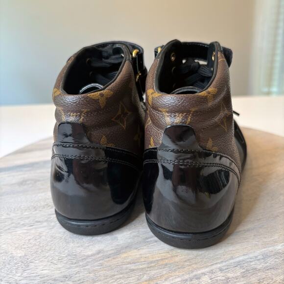 Authentic Louis Vuitton Black Monogram Move Up High Top Sneakers Shoes Size 7.5 - Picture 10 of 13
